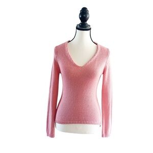 Elegant Petal Pink V-Neck Knit Sweater Size Small Easter Spring
